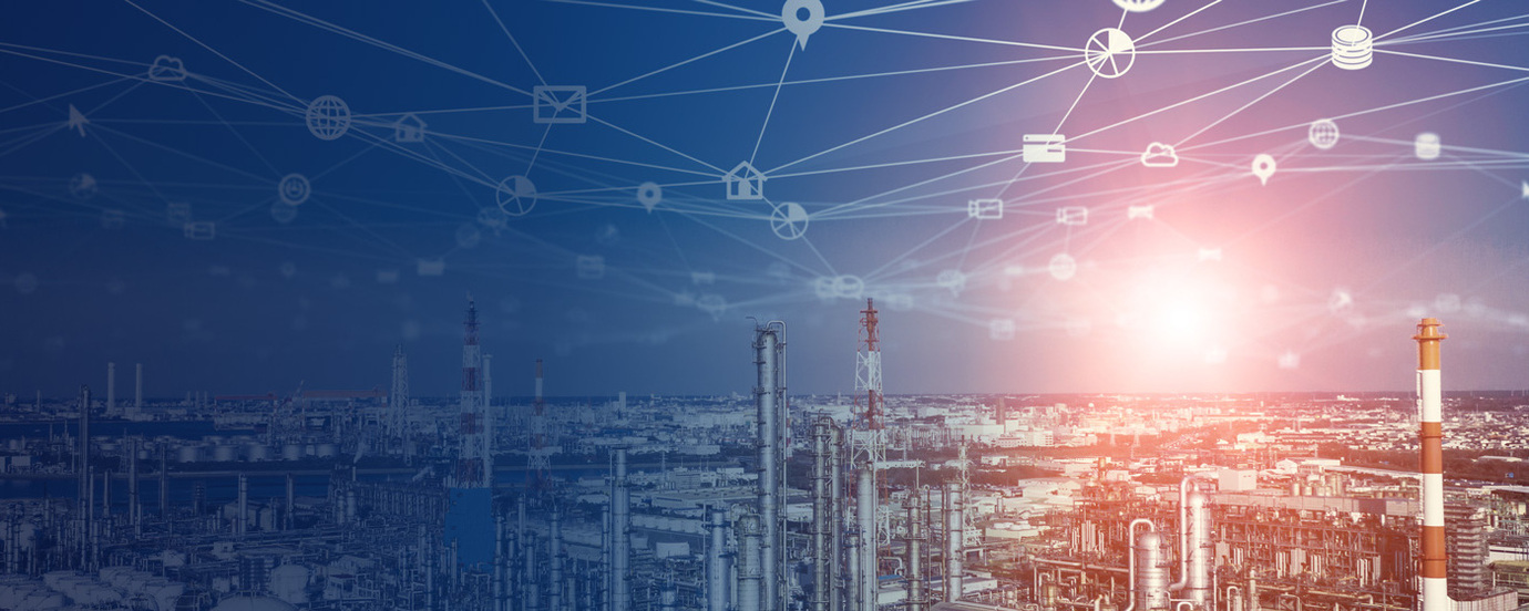 Aerial view of an oil refinery emphasizing the need for industrial cybersecurity solutions.