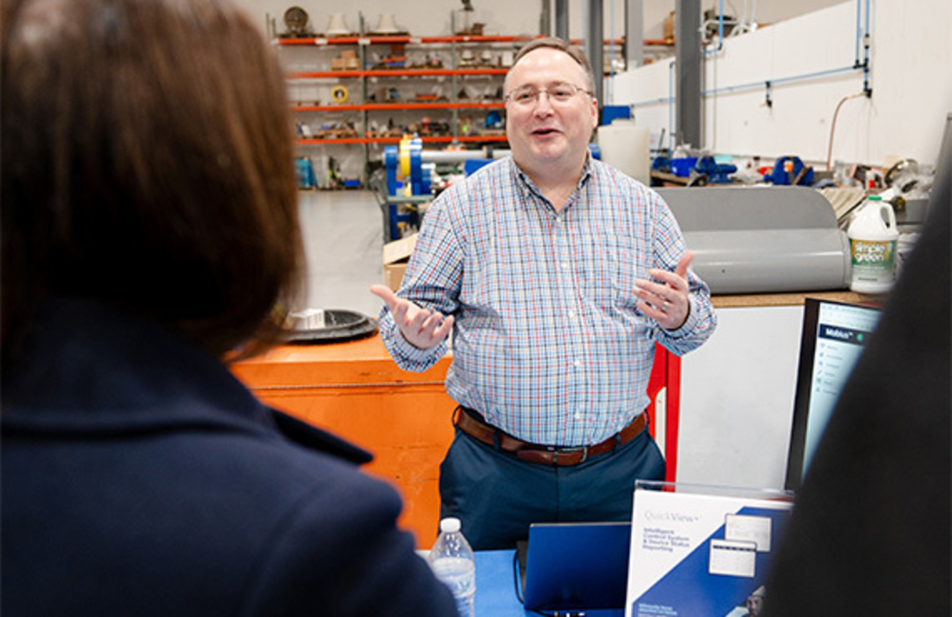 Proconex employee, Maury Bayer, reviewing cybersecurity software for industrial control systems with customers.